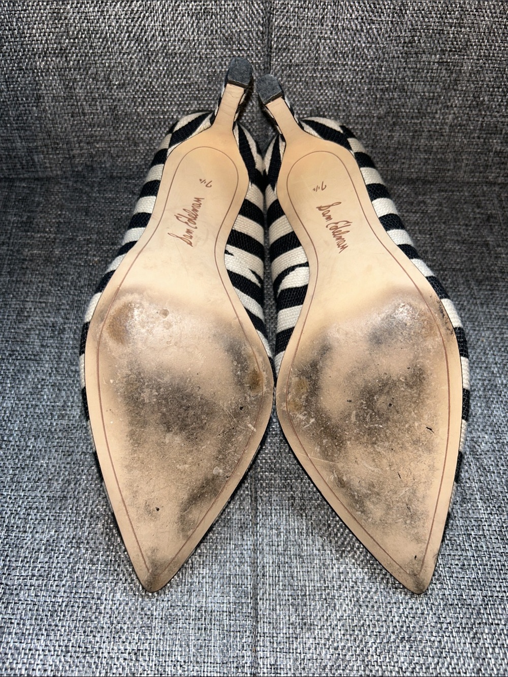 Sam Edelman Black and Cream Striped Pointed Pumps - Picture 8 of 9